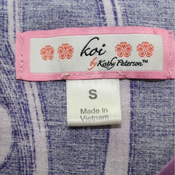 Koi Small Purple Modern Swirling Mock Wrap Kimono Style Medical Scrub Top Nurse - Picture 5 of 11